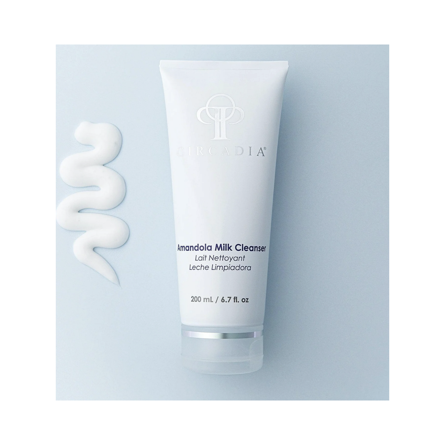 Circadia Amandola Milk Cleanser - Exfoliate & Hydrate | Gentle Skincare with creamy texture shown, formulated with mandelic acid and vitamin C for radiant skin.