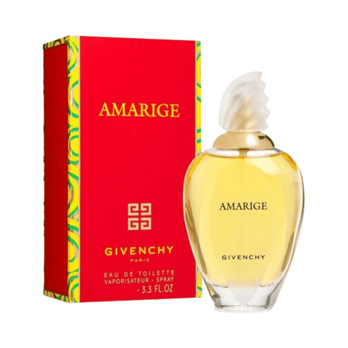 Givenchy Amarige Perfume 3.3 fl oz with red and yellow retail box, a joyful women's fragrance ideal for gifting or personal use.