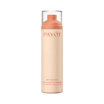 Payot Anti-Pollution Radiance Mist - Hydrating Face Mist in a sleek peach-toned spray bottle for revitalizing and protecting skin from pollutants.