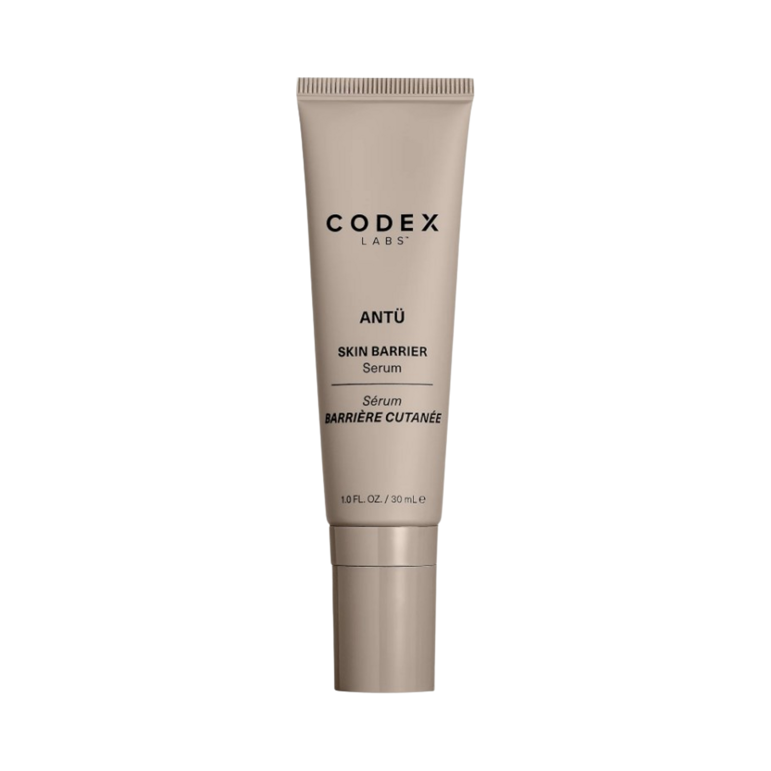 Codex Beauty Antü Brightening Eye Cream in a sleek beige tube with twist cap, designed for hydrating and firming delicate under-eye skin.