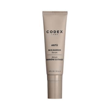 Codex Beauty Antü Brightening Eye Cream in a sleek beige tube with twist cap, designed for hydrating and firming delicate under-eye skin.