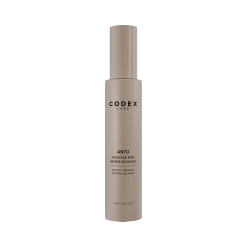 Codex Antu Toning Radiance Mist 100ml face mist in sleek beige bottle, ideal for hydrating dry skin and minimizing pores with witch hazel and lemon.
