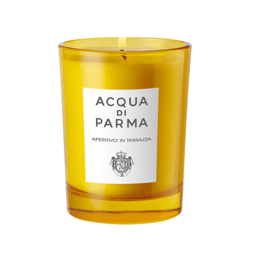 Acqua Di Parma Candle - Sparkling Citric Fragrance in a vibrant yellow glass jar with elegant label. Ideal for luxury home scent decor.