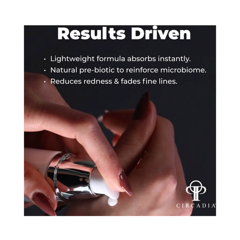 Circadia Aqua-Biotic Moisturizer used during facial treatment, ideal for dry, sensitive, or acne-prone skin. Supports compromised skin barrier and hydration.