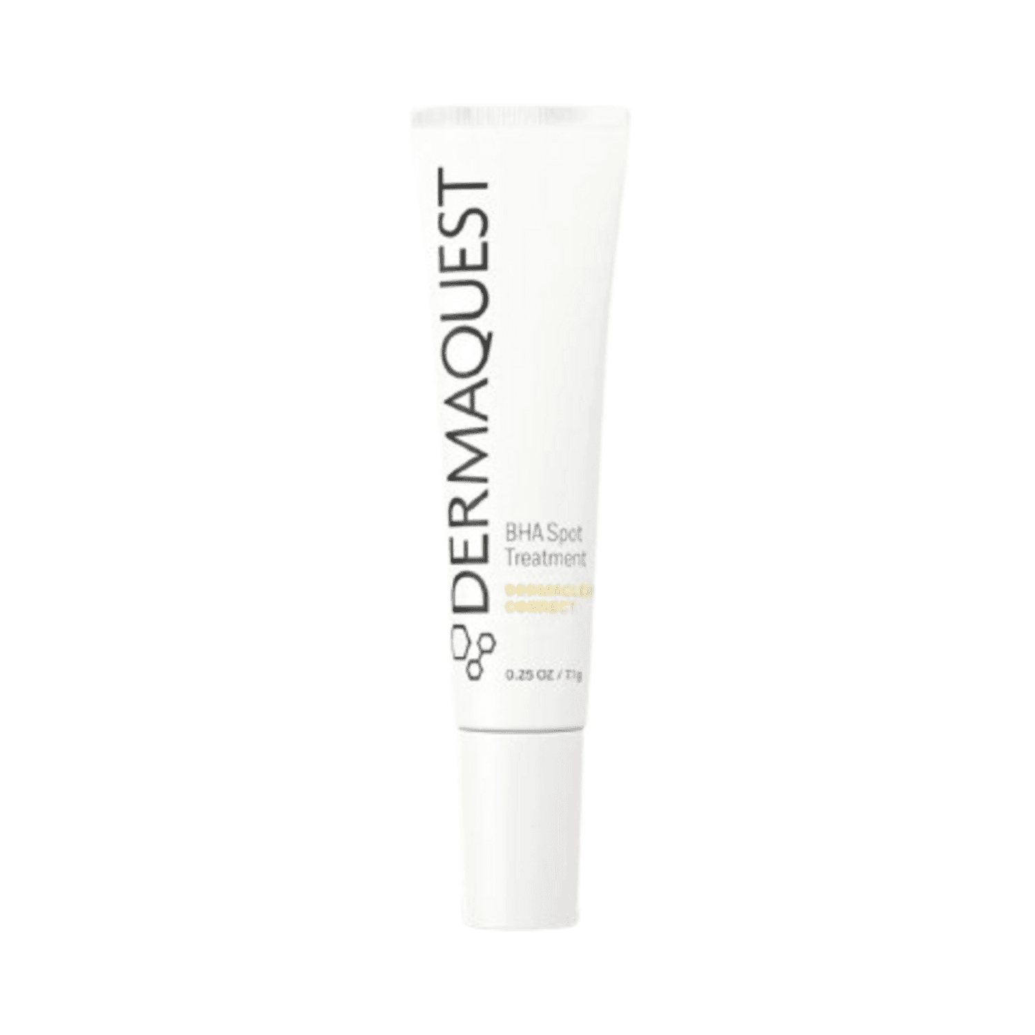 Compact Dermaquest BHA Spot Treatment tube for acne care, featuring salicylic acid for effective blemish control in skincare routines.