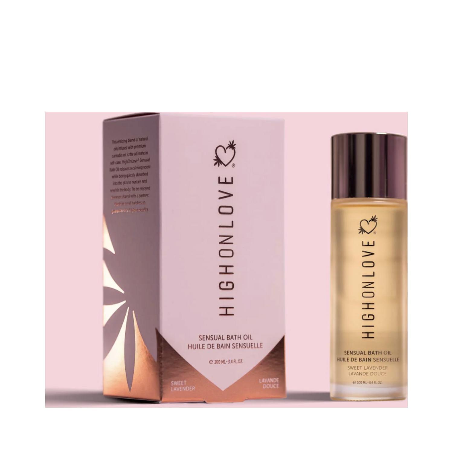 High on Love Bath Oil - Sweet Lavender Body Oil with product box, featured in eSkinStore's bath and body care collection.