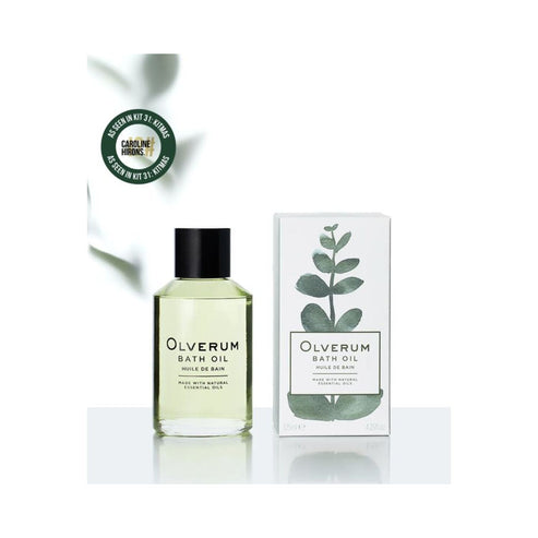 Olverum Bath Oil and box with expert endorsement badge. A top-rated bath oil for soothing the body and mind naturally.