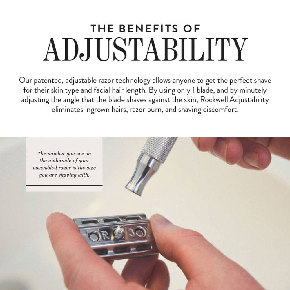 Rockwell 6S Stainless Steel Adjustable DE Safety Razor - Matte Stainless (6 Settings)