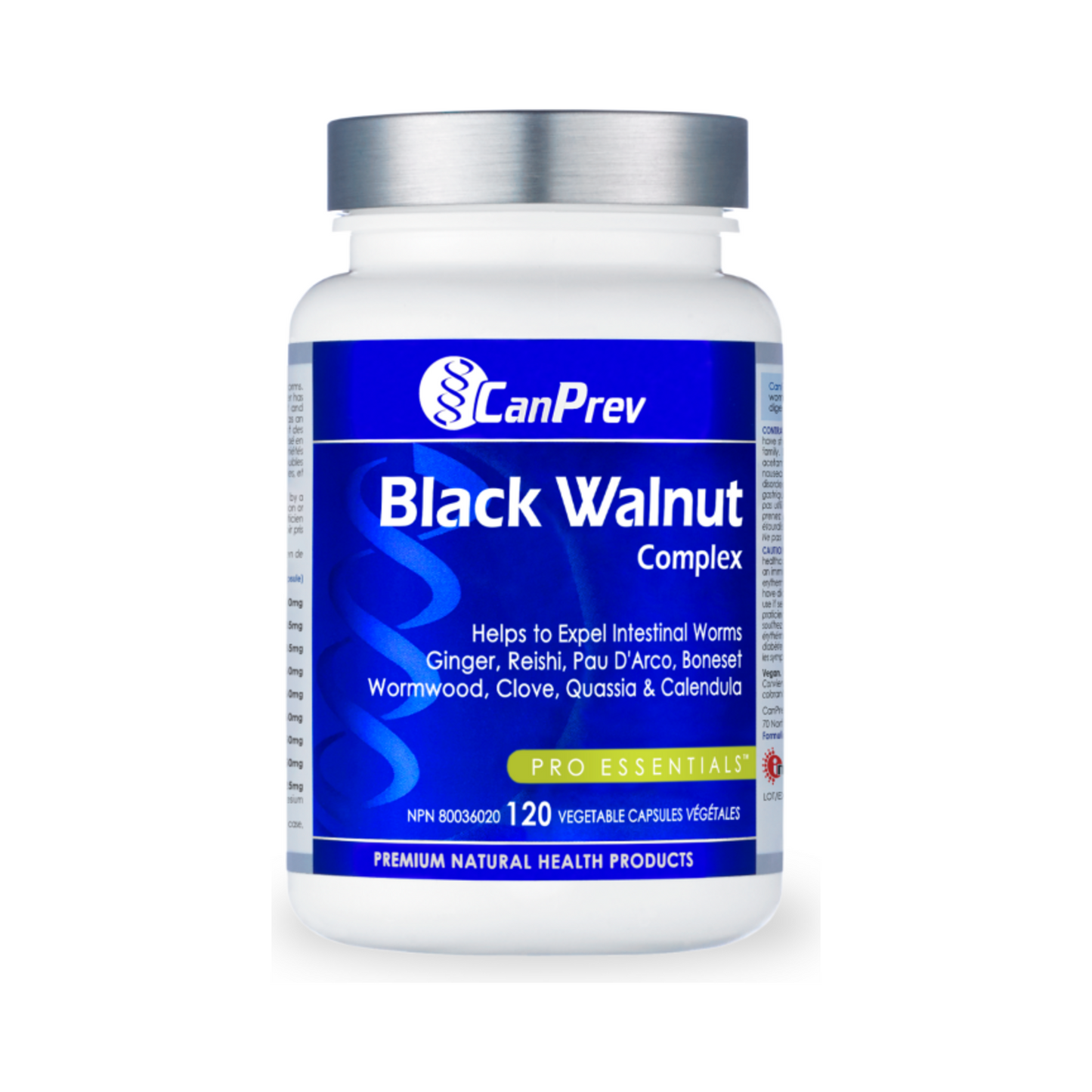 CanPrev Black Walnut Complex capsules for intestinal and parasite cleanse with ginger, reishi, and clove. 120 vegetable capsules for gut health.