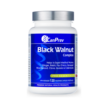 CanPrev Black Walnut Complex capsules for intestinal and parasite cleanse with ginger, reishi, and clove. 120 vegetable capsules for gut health.