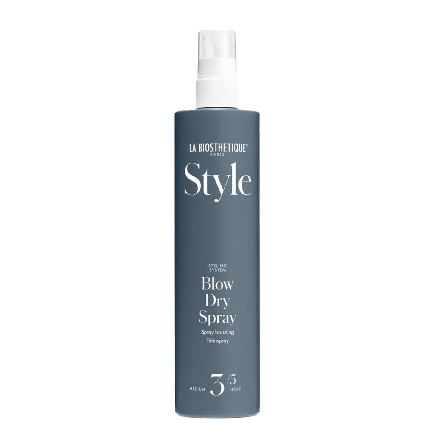La Biosthetique Blow Dry Spray - Flexible Hold | Lightweight hair styling spray in sleek grey bottle, ideal for medium hold and shine-enhancing blowouts.