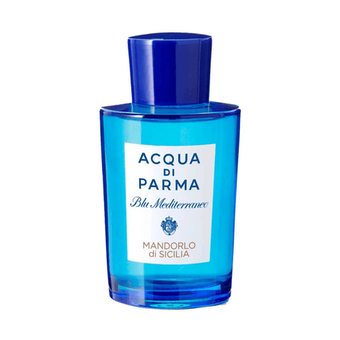 Luxury Acqua di Parma Mandorlo Di Sicilia Eau de Toilette for men, featuring a vibrant blue design from the Blu Mediterraneo collection.