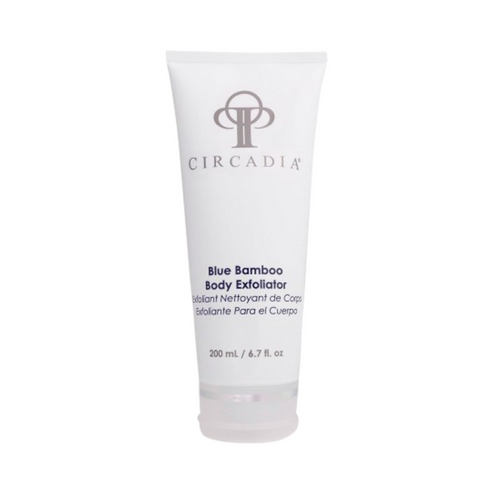 Circadia Blue Bamboo Body Exfoliator in a 200 ml tube, ideal for gentle exfoliation and radiant skin in daily shower routines.