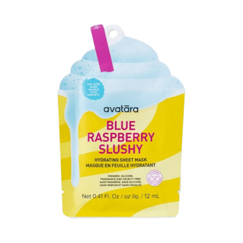 Blue Raspberry Kids Mask by Avatara in slushy-themed packaging, a hydrating jelly sheet mask for kids with fun and fruity skincare benefits.