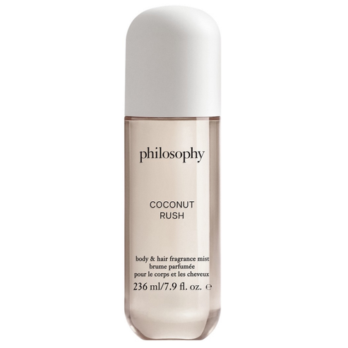 Philosophy Coconut Rush Fragrance Mist for body and hair, 7.9 fl oz bottle, perfect for daily use in personal care and women's lifestyle fragrance routines.