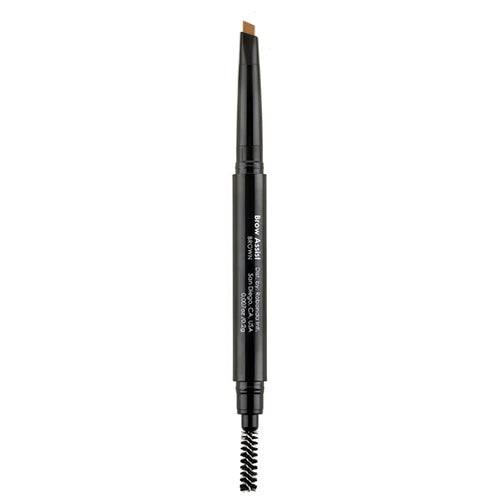 Bodyography Brow Assist long-wearing eyebrow pencil featuring a dual-ended design with angled tip and blending brush for precise application.