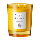 Luxury Acqua Di Parma Buongiorno Candle in bright yellow jar, offering fresh morning scents and Italian countryside-inspired home fragrance.