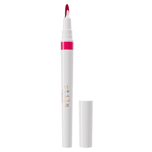 Stila Calligraphy Lip Stain in vibrant pink with precision tip for defined lip lining. Dual-use lipstick pen for long-lasting color application.