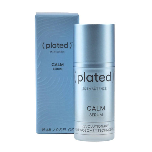 Plated Skin Science Calm Serum with Renewosome technology in 15ml bottle, ideal for fast skin recovery and post-procedure facial care.