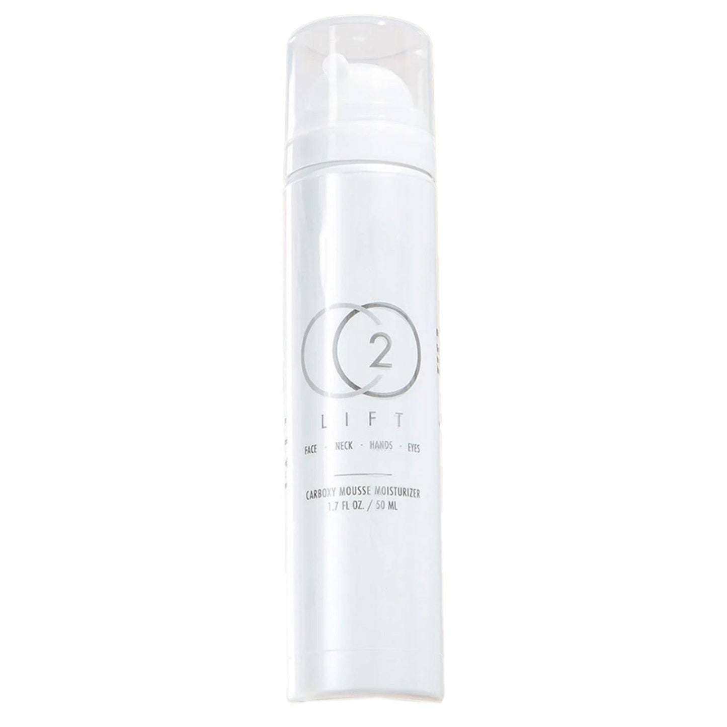 CO2Lift Carboxy Mousse Moisturizer - Hydration Solution in a sleek 50ml white pump bottle for face, neck, hands, and eyes. Ideal for dry skin care.