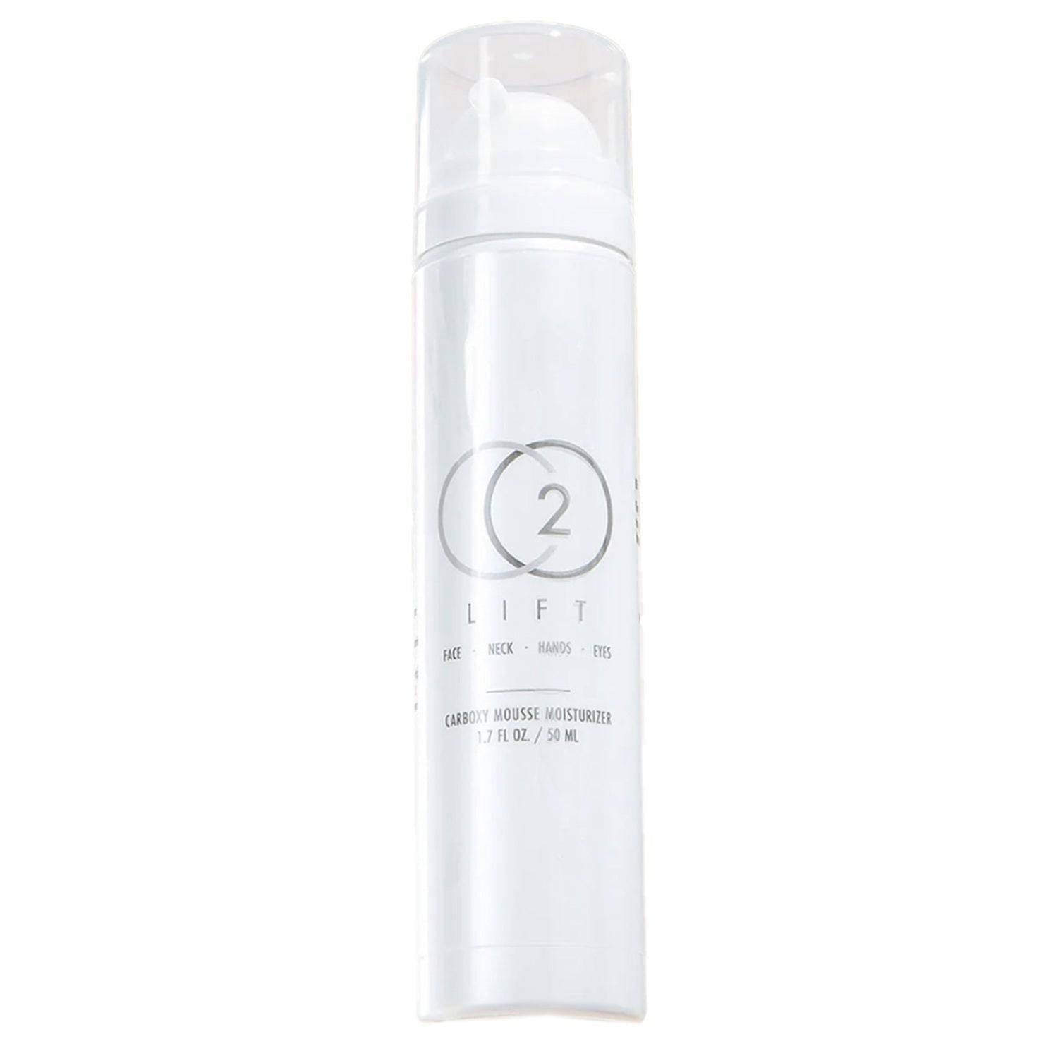 CO2Lift Carboxy Mousse Moisturizer - Hydration Solution in a sleek 50ml white pump bottle for face, neck, hands, and eyes. Ideal for dry skin care.