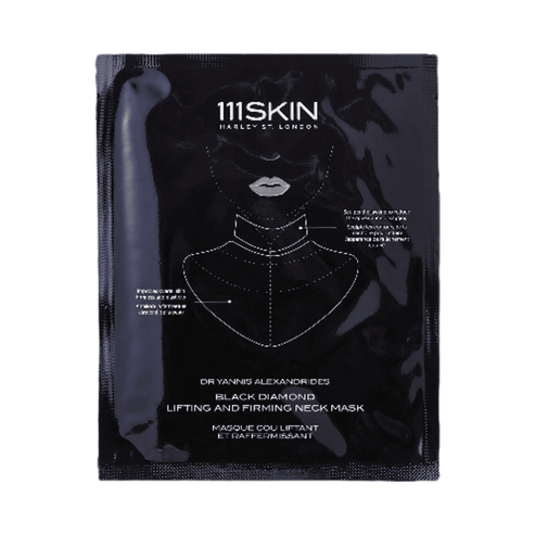 111SKIN Black Diamond Neck Mask single sachet for lifting and firming neck skin. Luxury body treatment for youthful, sculpted appearance.