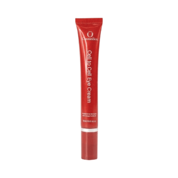 O Cosmedics Cell To Cell Eye Cream in red tube packaging, a collagen boost eye cream for youthful eyes targeting fine lines and puffiness.