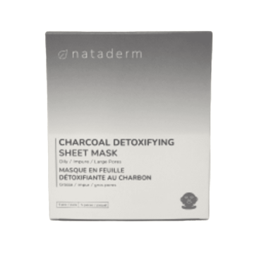 Nataderm Charcoal Sheet Mask - Detoxify | Purify Oily Skin, designed to cleanse pores and rebalance oily skin with charcoal, Vitamin B, and E.