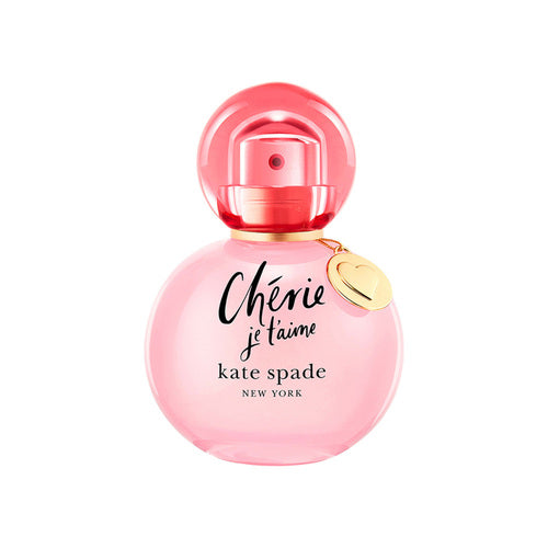 Kate Spade Cherie Je t’aime EDP 40ml featuring a gold heart charm and vibrant pink design, ideal for romantic and elegant fragrance collections.