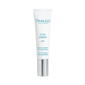 Thalgo Cica Marine Serum - Anti-Redness Soothing Serum in a sleek white tube with silver cap, ideal for calming facial redness and irritation.