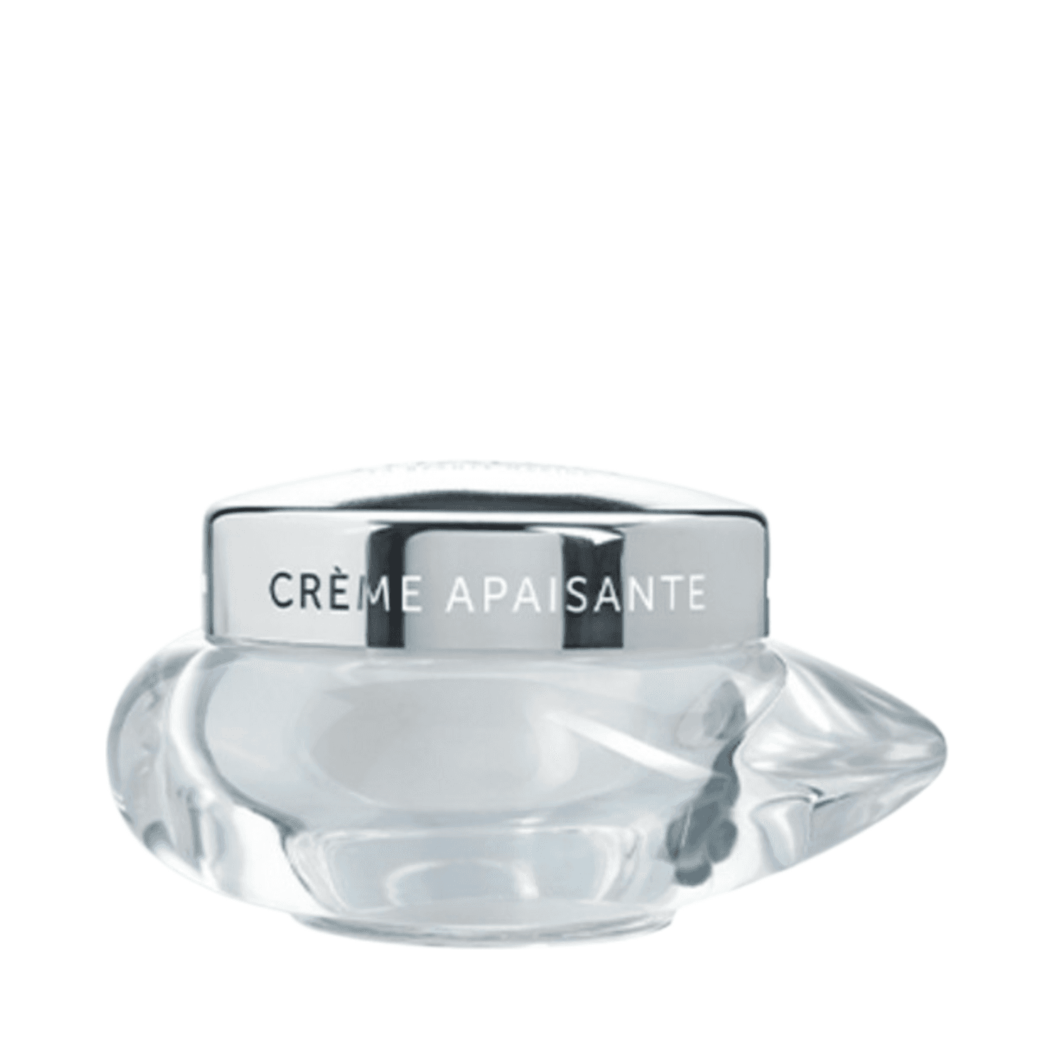 Thalgo Cica Marine Soothing Cream in a sleek, sculpted jar with silver lid, ideal for hydrating and calming sensitive facial skin.