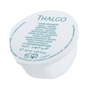 Thalgo Cica Marine Soothing Cream 50ml in white travel-size container. Hydrates, soothes, and protects sensitive or dry skin with marine prebiotics.