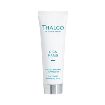 Thalgo Marine Soothing Repair Mask tube for sensitive skin, ideal for calming and repairing with marine prebiotics. Perfect for face and neck care.