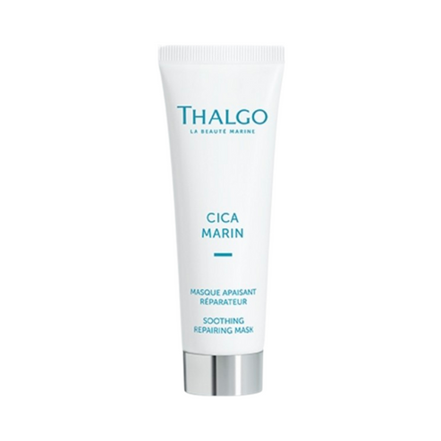 Thalgo Marine Soothing Repair Mask in a sleek white tube, designed to treat sensitive skin with marine-based ingredients for deep skin repair.