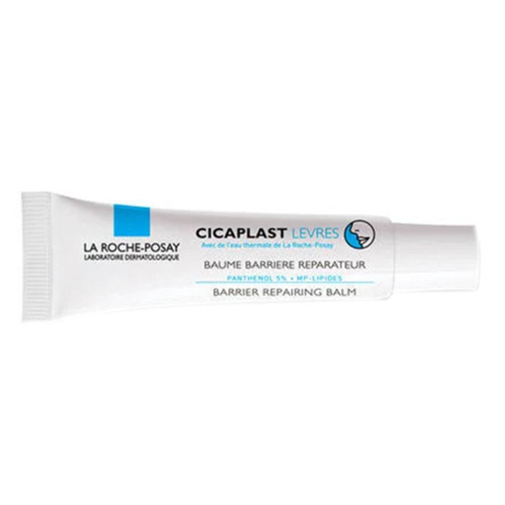 La Roche Posay Cicaplast Lips Balm in white tube packaging, designed to repair and protect irritated lips. Lip care with shea butter and beeswax.