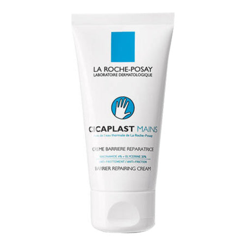 Cicaplast Mains Cream by La Roche Posay in a compact tube. Barrier repairing hand cream ideal for dry, irritated hands with soothing, fast-absorbing formula.