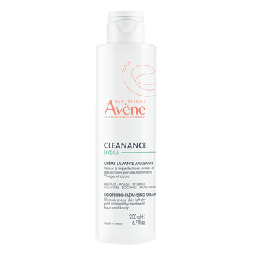Avene Cleanance Hydra Soothing Cleansing Cream 200ml bottle for sensitive skin. Hydrating face wash cleanser with 98% natural ingredients.
