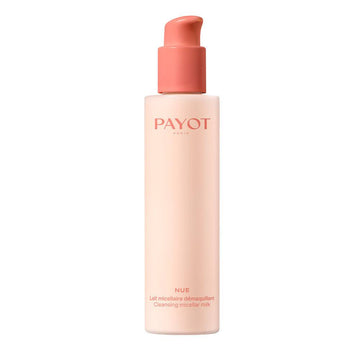 Payot Micellar Milk - Gentle Make-Up Removal in a peach bottle with pump dispenser, ideal for dry skin cleansing and hydration.