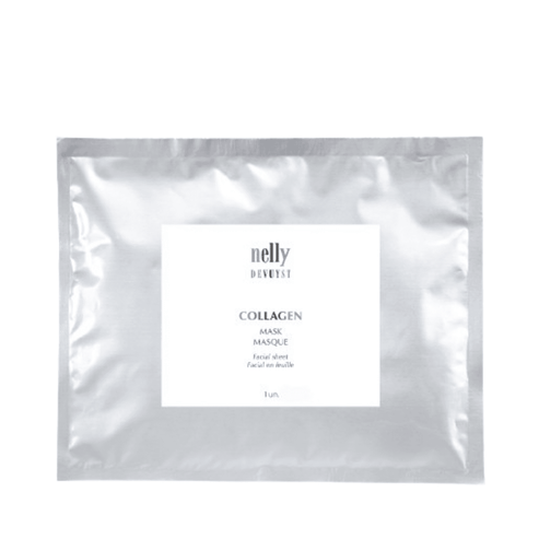 Nelly Devuyst Collagen Mask - Aging Skin Solution in silver packaging, ideal for firming and reducing wrinkles in aging skin.