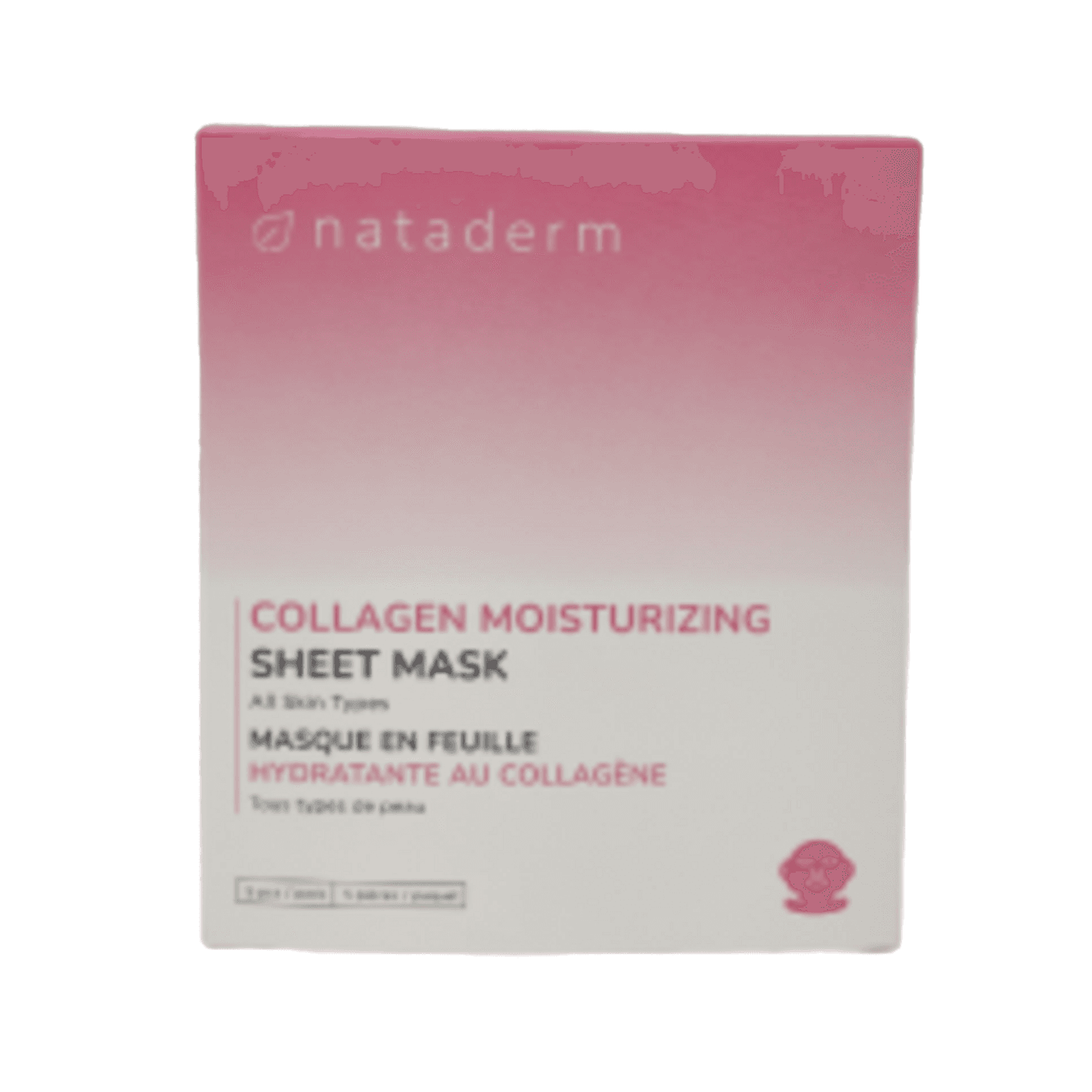 Nataderm Collagen Moisturizing Sheet Mask box with bilingual labeling. Ideal for hydrating and rejuvenating facial skincare routines.