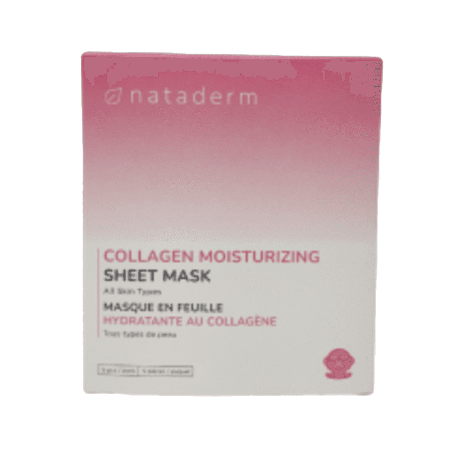 Nataderm Collagen Moisturizing Sheet Mask box with bilingual labeling. Ideal for hydrating and rejuvenating facial skincare routines.