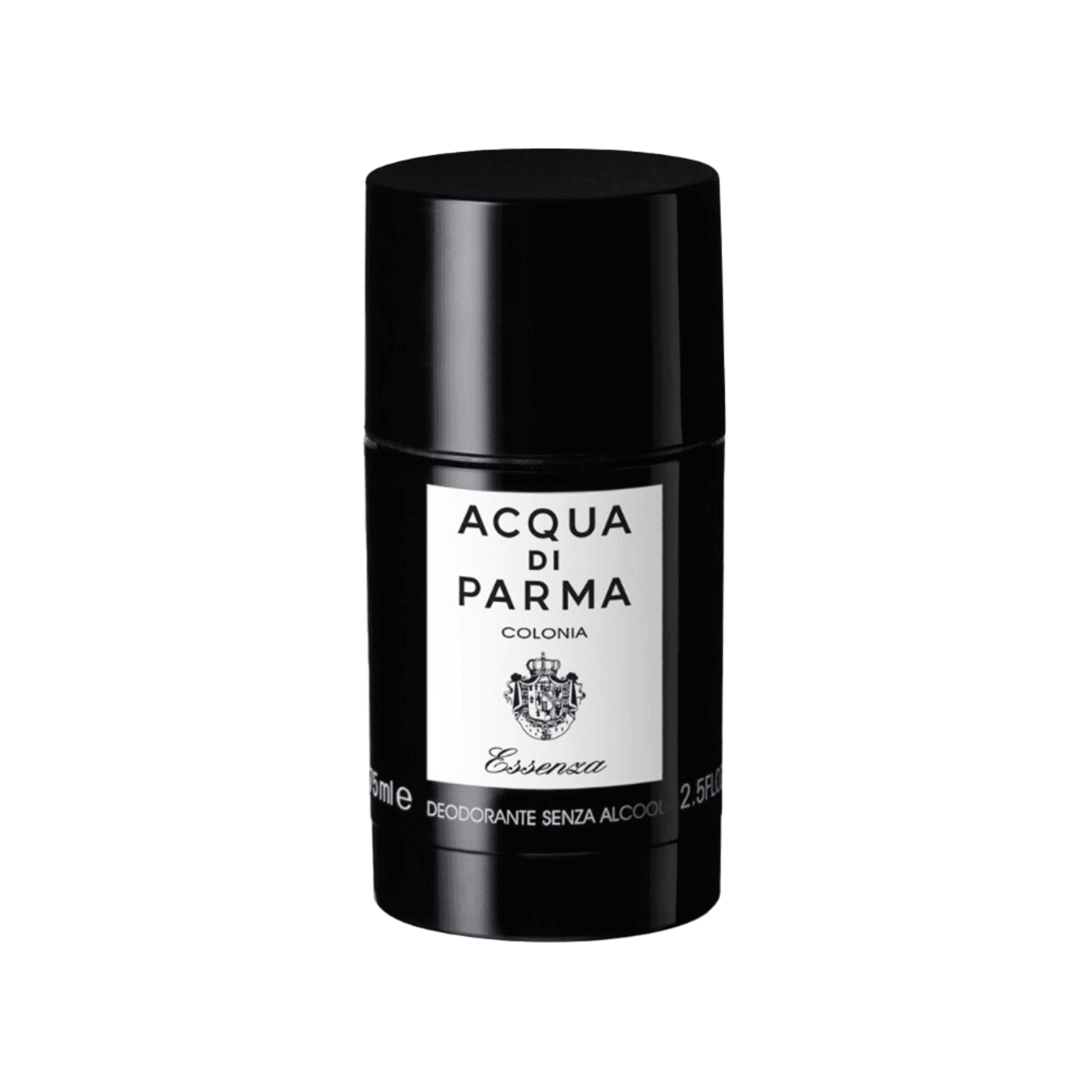 Acqua Di Parma Colonia Essenza - Deodorant Stick in sleek black packaging with white label. Offers a fresh, refined scent for daily body care.