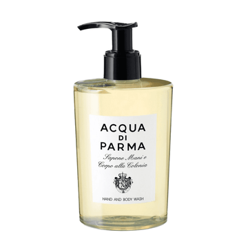 Acqua Di Parma Wash - Hand and Body in clear pump bottle with iconic Colonia scent. Luxury body wash for daily cleansing and freshness.