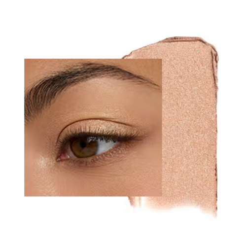 Model wearing Jane Iredale Eye Shadow Stick in soft pearl, showcasing a natural, radiant eye look with a soft shimmer finish.