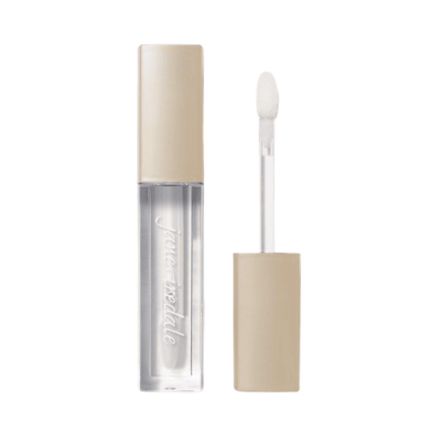 Jane Iredale Colorluxe High Impact Lip Glaze in Crystal with clear glossy finish and beige cap, ideal for adding shine and volume to lips.