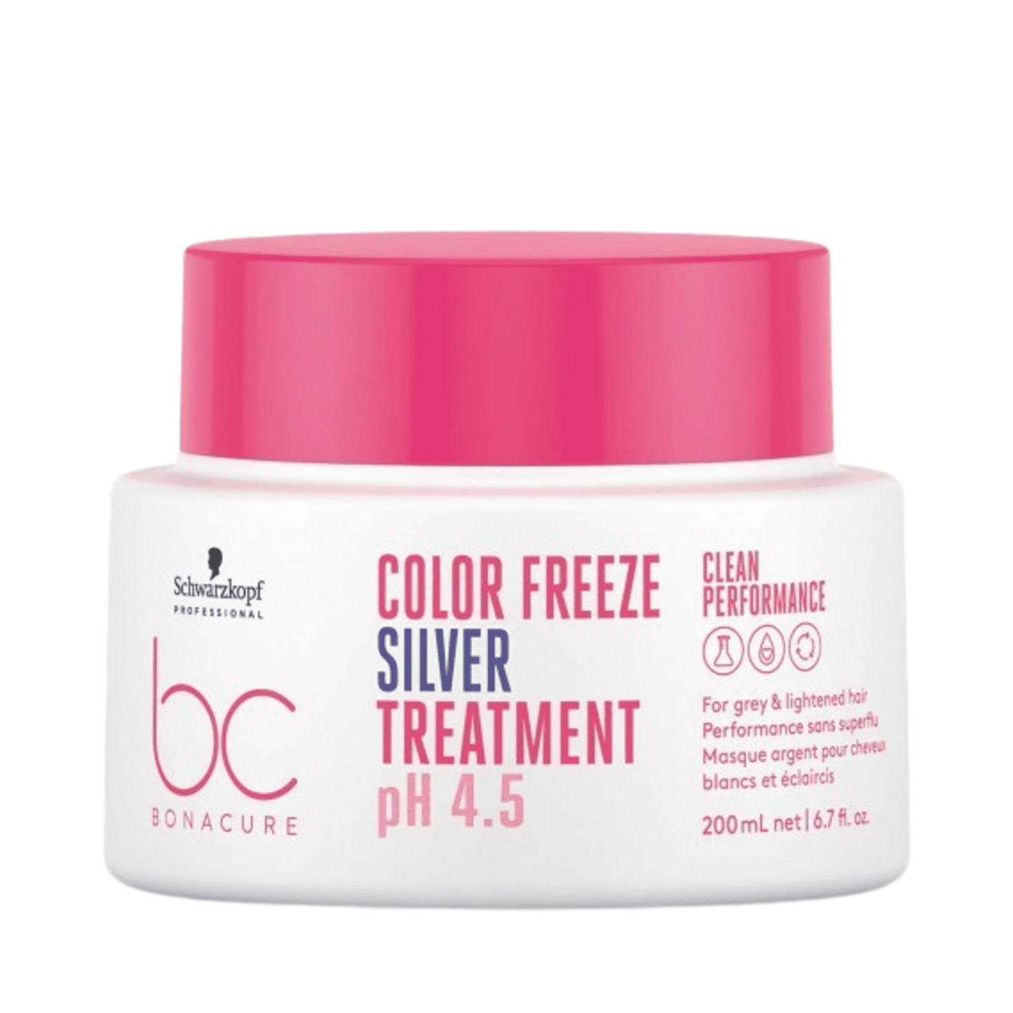 Schwarzkopf Bonacure Color Freeze Silver Treatment Hair Treatment with pH 4.5, ideal for maintaining cool tones in blonde or silver hair, 200 ml size.