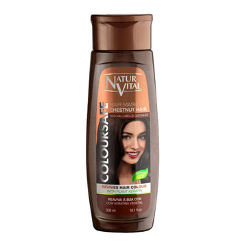 Natur Vital ColourSafe Chestnut Hair Mask with plant keratin in 300ml bottle. Enhances and maintains chestnut tones for vibrant hair color.