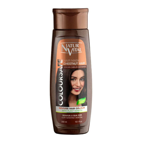 Natur Vital ColourSafe Chestnut Hair Mask with plant keratin in 300ml bottle. Enhances and maintains chestnut tones for vibrant hair color.