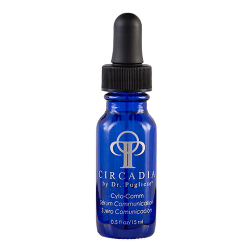 Circadia Cyto-comm Serum in a 15ml blue glass dropper bottle for anti-aging face treatment with peptides and amino acids.