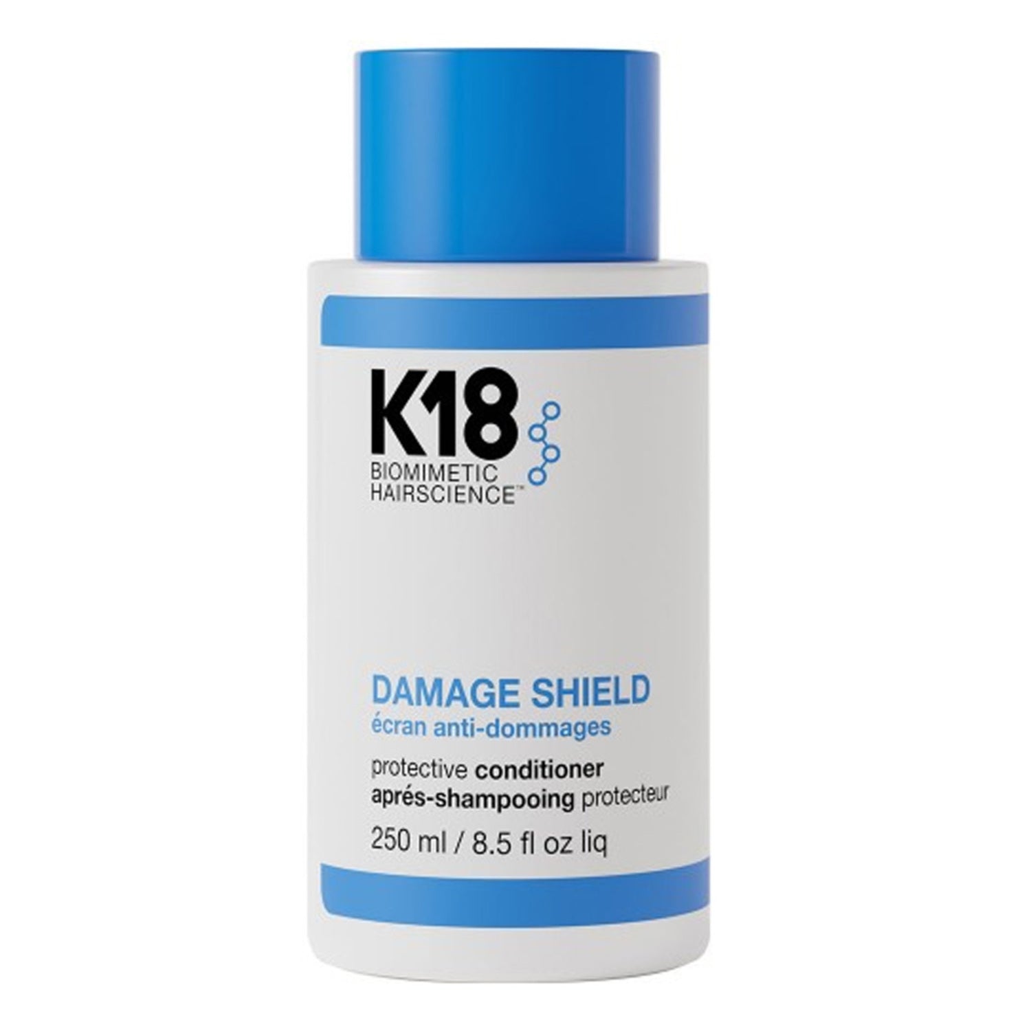 Front view of K18 Protective Conditioner featuring K18PEPTIDE formula. Lightweight hair care product for damage repair and daily conditioning.